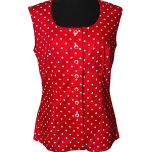 Vtg Alice of California Red‎ Polka Dot Strawberry Button Top Womens 12 NOS 60s